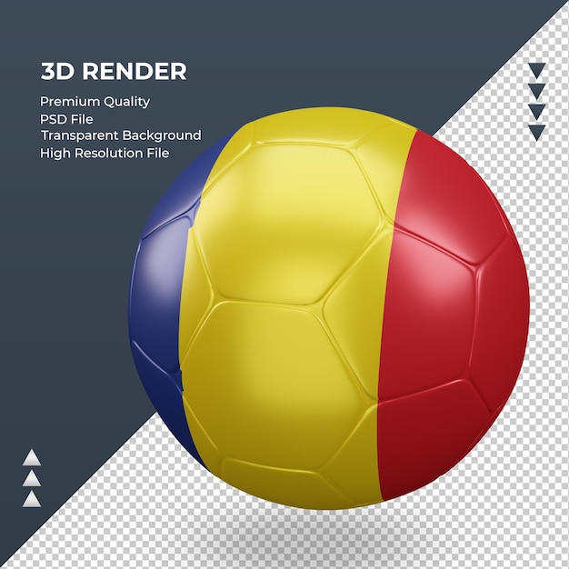 Bola de futebol da romênia com renderização 3d realista vista direita