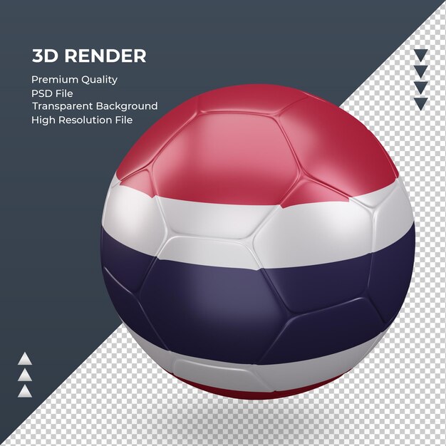 Bola de futebol da tailândia com renderização 3d realista vista direita