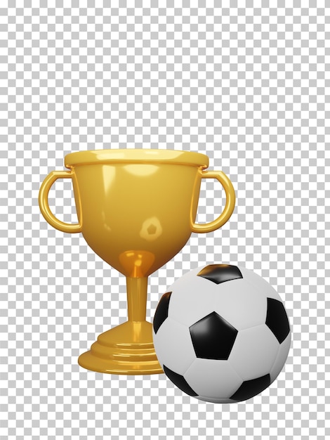 Bola de futebol e troféu de ouro renderização 3d isolada