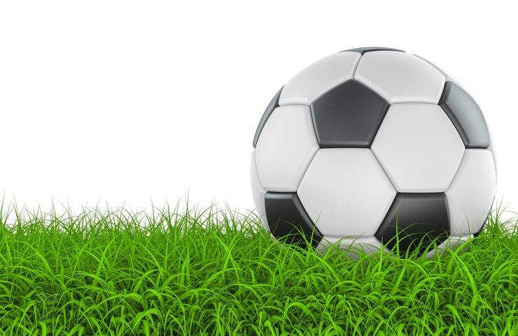 PSD bola de futebol na grama verde renderização 3d isolado em fundo transparente