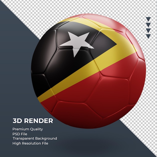 Bola de futebol timor leste bandeira renderização 3d realista vista esquerda