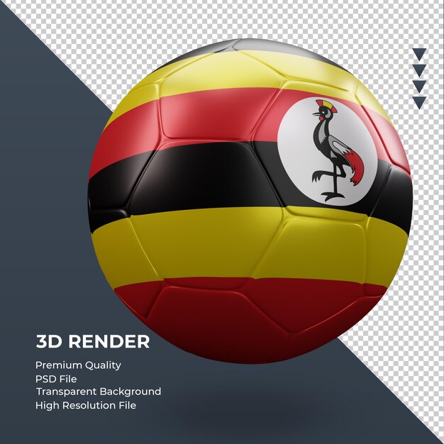 Bola de futebol Uganda bandeira renderização 3d realista vista esquerda
