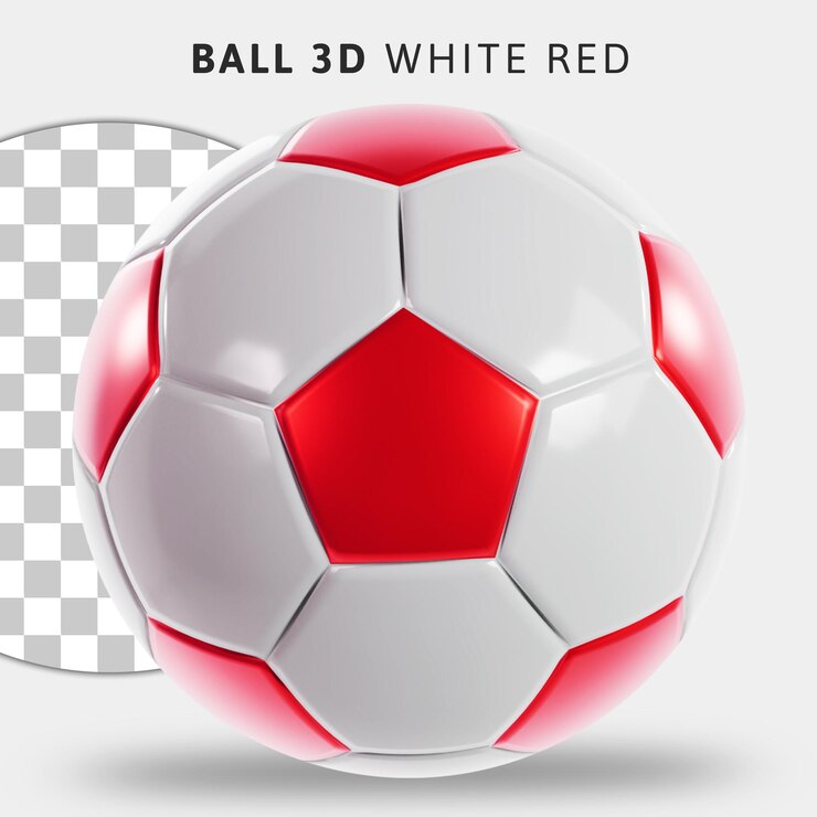 PSD bola de futebol vermelha e branca realista 3d em fundo transparente