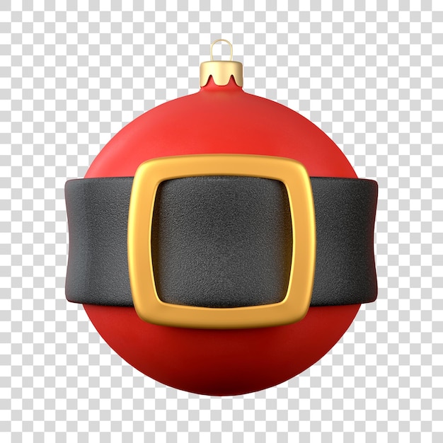 Bola de Natal vermelha com cinto de Papai Noel em fundo branco para ilustração de renderização 3D de espaço de cópia