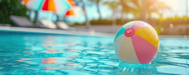 Bola de praia flutuando na piscina férias de verão