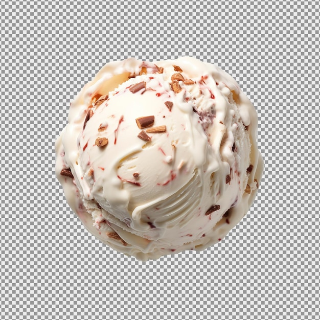 PSD bola de sorvete com flocos de chocolate escuro em um sorvete de baunilha cremoso isolado