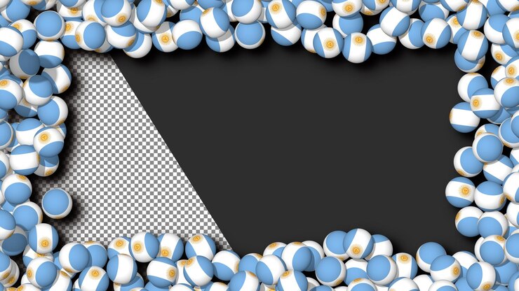 PSD bola della bandiera argentina 3d sparsa sui bordi del fotogramma rendering 3d