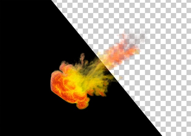 Bola de fuego voladora con humo Explosión nuclear Llama ardiente Render 3d Fuego realista