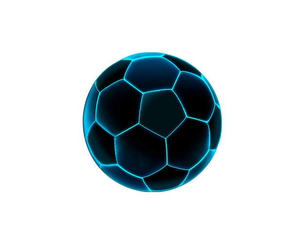 PSD bola de fútbol o fútbol con luces de neón azul brillante futurista de fondo transparente