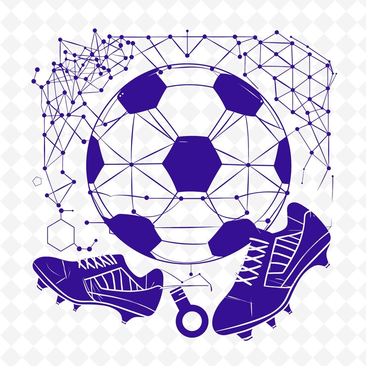PSD bola de fútbol png con diseño geométrico que muestra diseños creativos de arte de contorno interconectados