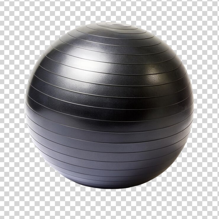 PSD bola de gimnasio de yoga de estabilidad negra aislada sobre un fondo transparente