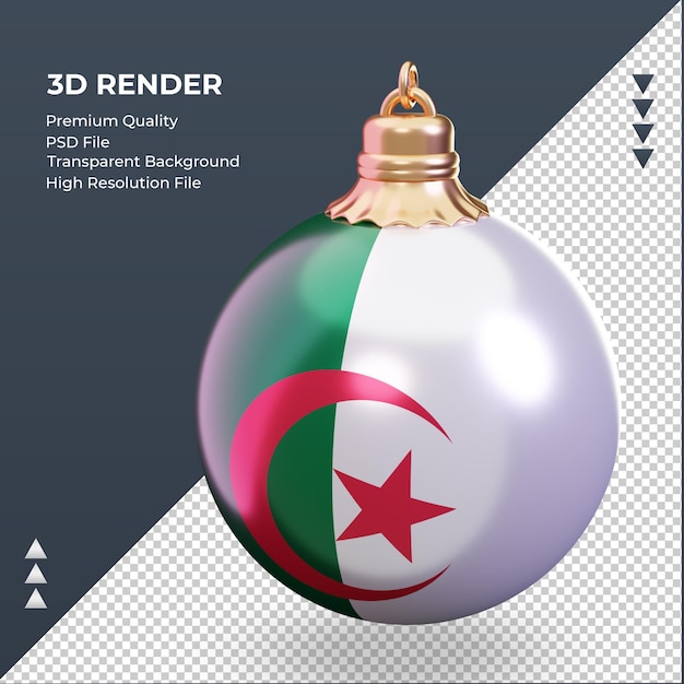 Bola de navidad 3d bandera de argelia renderizado vista derecha