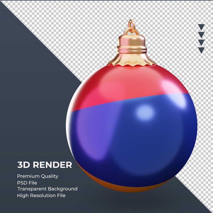 PSD bola de navidad 3d bandera de armenia renderizado vista izquierda