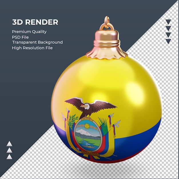 PSD bola de navidad 3d bandera de ecuador renderizado vista derecha