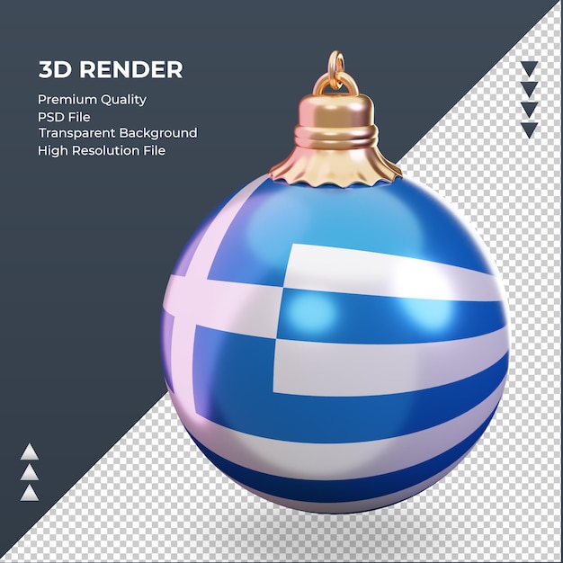 Bola de navidad 3d bandera de grecia renderizado vista derecha