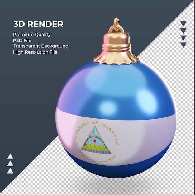 Bola de Navidad 3D bandera de Nicaragua renderizado vista derecha