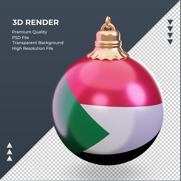 Bola de navidad 3d bandera de sudán renderizado vista derecha