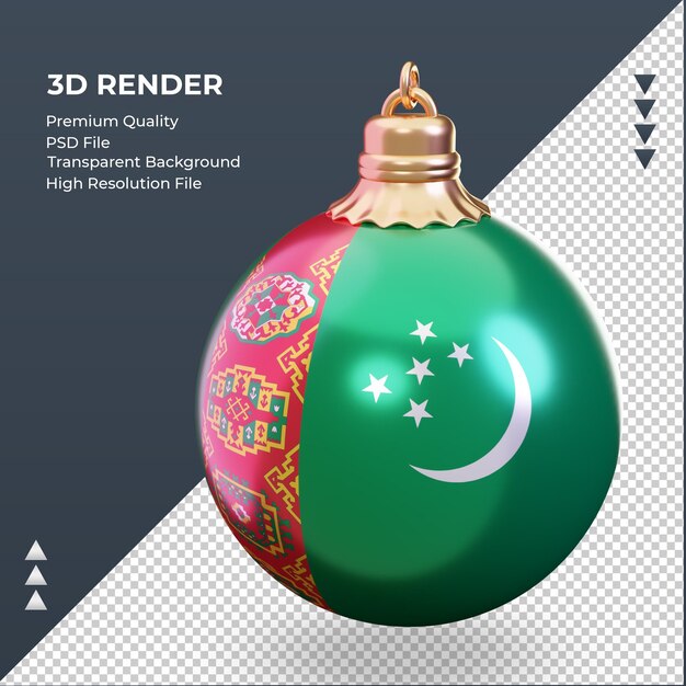 Bola de navidad 3d bandera de turkmenistán renderizado vista derecha