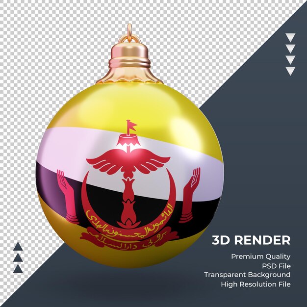 PSD bola de navidad 3d brunei darussalam bandera renderizado vista frontal