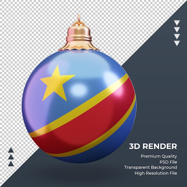 Bola de navidad 3d renderizado de la bandera del congo democrático vista frontal