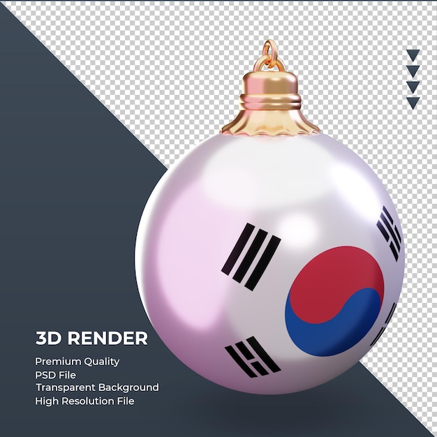 Bola de Navidad 3D renderizado de la bandera de Corea del Sur vista izquierda