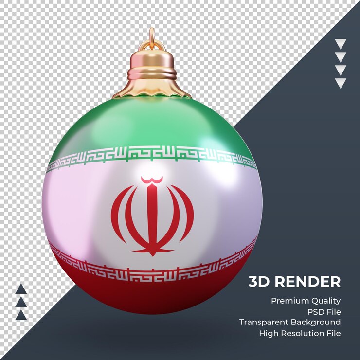 PSD bola de navidad 3d renderizado de la bandera de irán vista frontal
