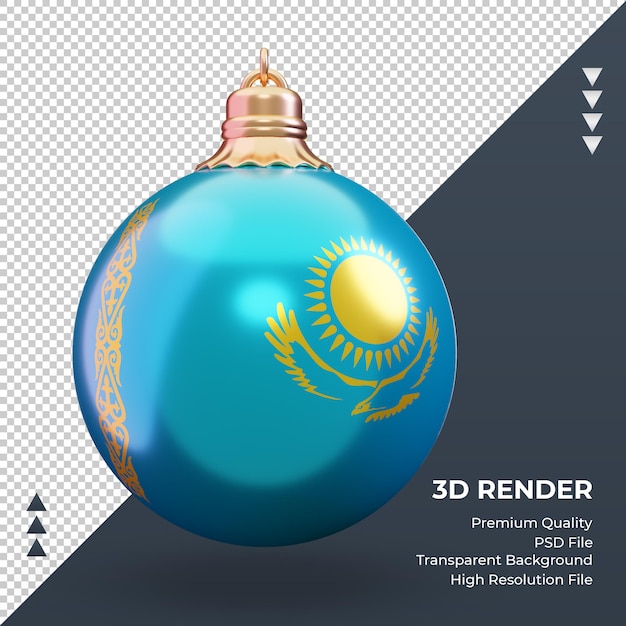 Bola de navidad 3d renderizado de la bandera de kazajstán vista frontal