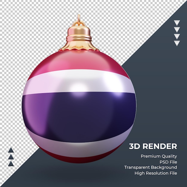 Bola de Navidad 3D renderizado de la bandera de Tailandia vista frontal