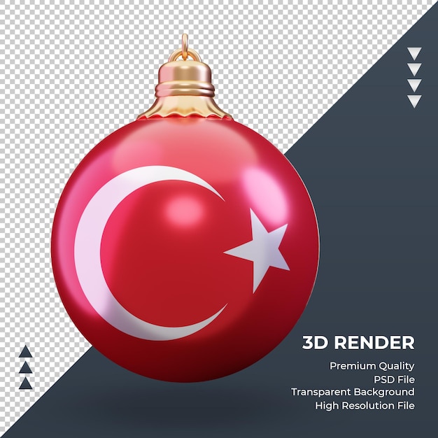 PSD bola de navidad 3d renderizado de la bandera de turquía vista frontal
