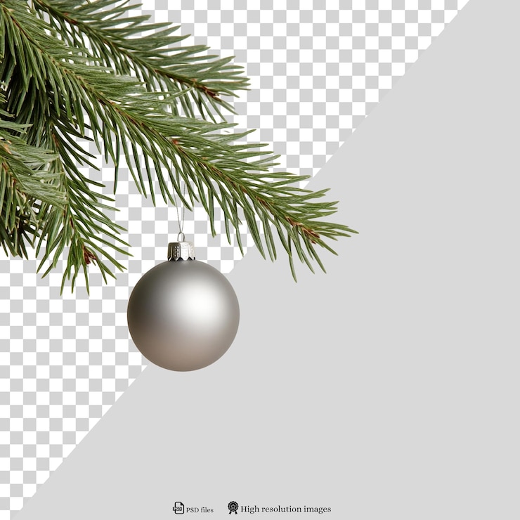 PSD bola de navidad colgada en la rama de un abeto con decoraciones festivas aisladas en png