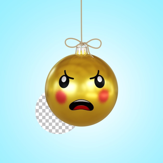 Bola de navidad enojado emoji 3d render