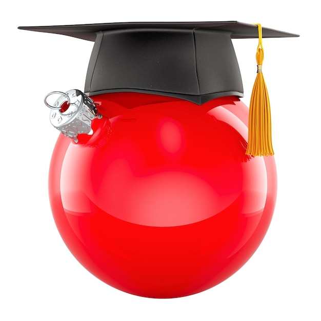 Bola de Navidad con gorra de graduación renderización 3D aislada en un fondo transparente
