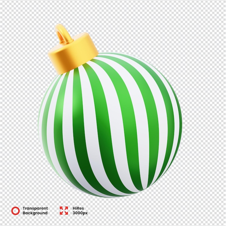 PSD bola de navidad con rayas verdes y blancas renderizada en 3d