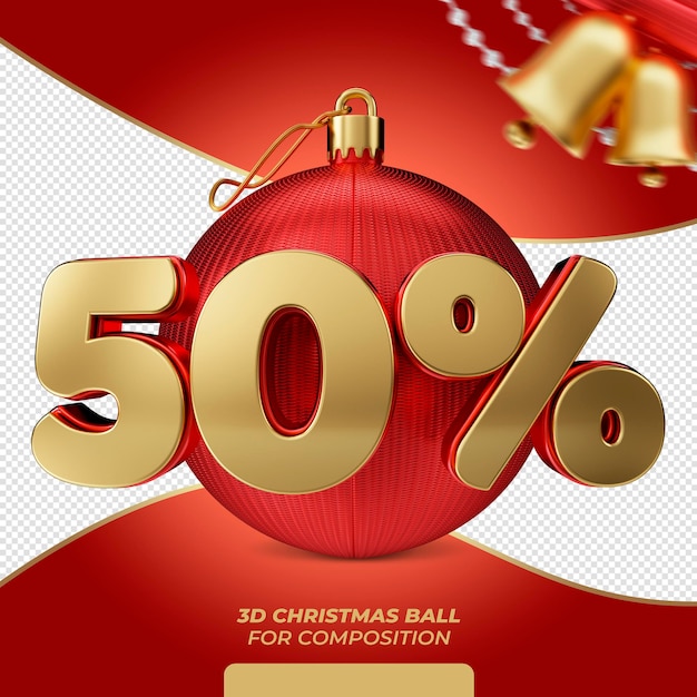 Bola navideña con 50 por ciento de descuento en composición.