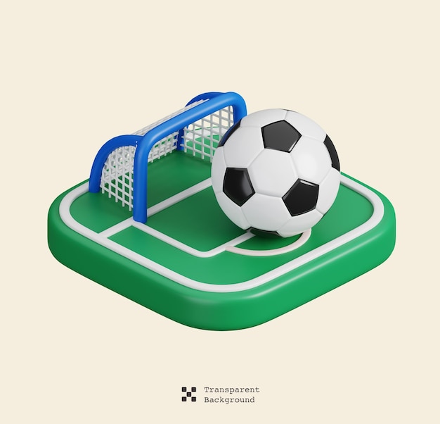 PSD bola con red en el campo de fútbol aislado fitness deportivo y símbolo de juego icono 3d render