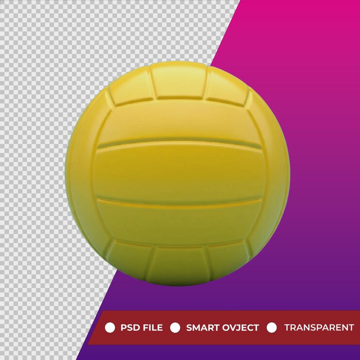 PSD bola de voleibol amarilla 3d con la palabra inteligente con fondo transparente