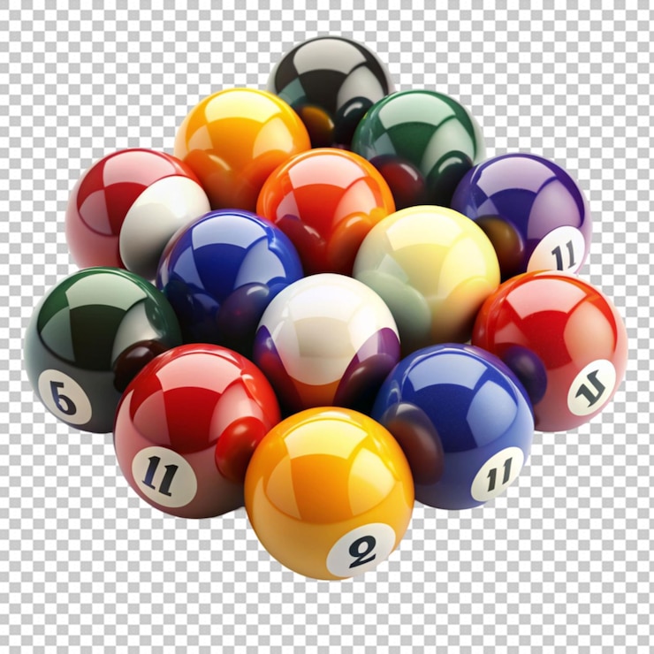 PSD bolas de billar de colores con números en un fondo transparente