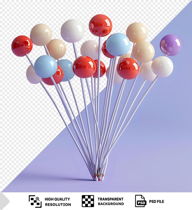PSD bolas de colores en palos con fondo transparente