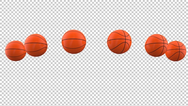 Bolas de basquete isoladas em ilustração de renderização 3d de fundo transparente