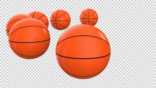 Bolas de basquete na ilustração de renderização 3d de fundo transparente