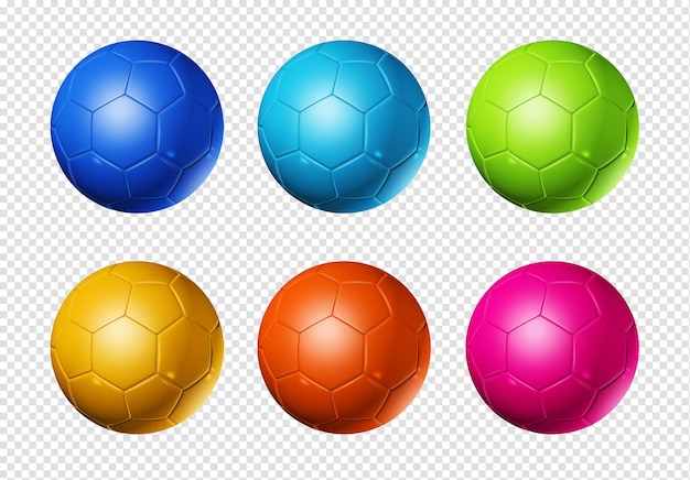 Bolas de futebol 3D coloridas isoladas na copa mundial de futebol