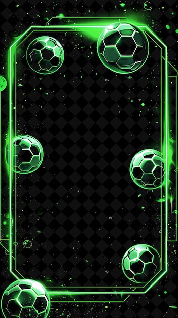 PSD bolas de futebol de néon verdes abstratas sobre um fundo preto