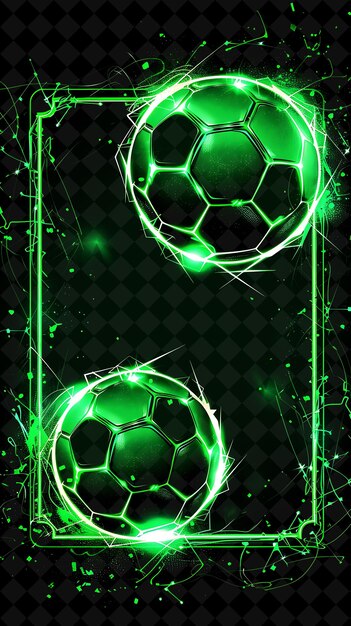 PSD bolas de futebol de néon verdes sobre um fundo preto