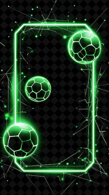 Bolas de futebol de néon verdes sobre um fundo preto