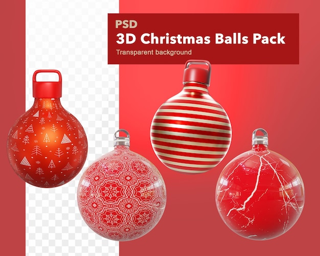 PSD bolas de natal clássicas de ilustração 3d