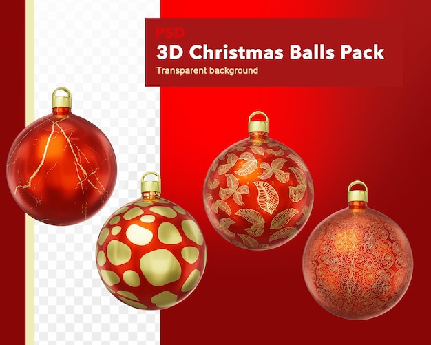 PSD bolas de natal com padrão moderno de ilustração 3d