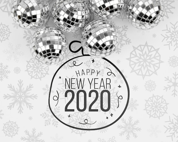 Bolas de Natal prata com feliz ano novo 2020 doodle