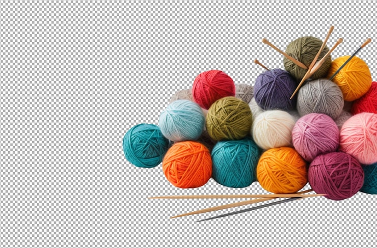 PSD las bolas de hilo de colores y las agujas de tejer crean magia