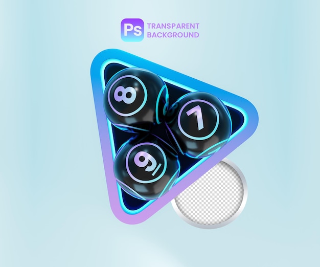 Las bolas de lotería con los números en ellas se colocan en una caja triangular azul y púrpura.