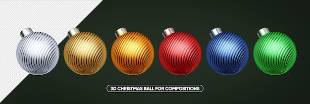 Bolas de navidad de colores 3d giradas para composición